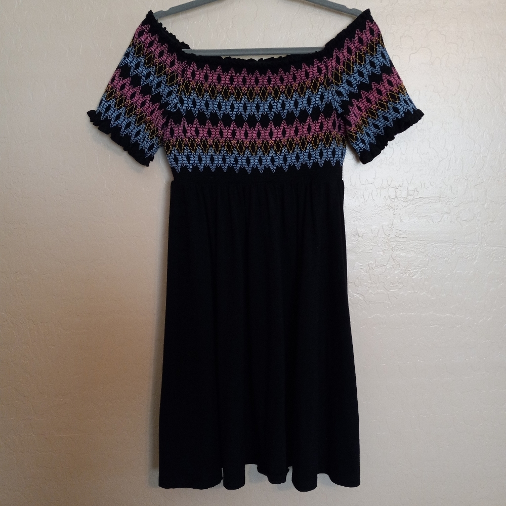 Torrid Embroidered Jersey Off Shoulder Skater Dress